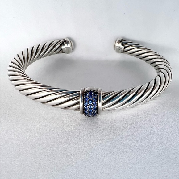 David Yurman Jewelry - David Yurman Sterling Silver and Pave Blue Sapphire Station Bracelet